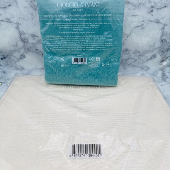Giorgio Armani Beach Towel &Tote Set,Green Cotton Towel with Cream Bag,Boxed,NEW - Picture 4 of 15